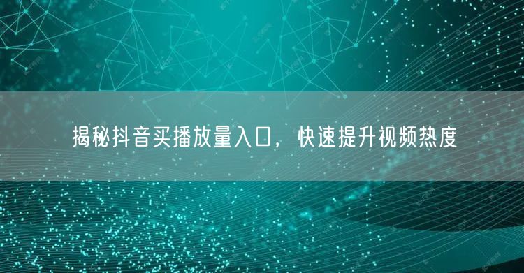 揭秘抖音买播放量入口，快速提升视频热度