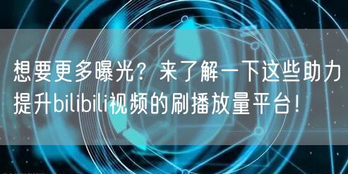 想要更多曝光?来了解一下这些助力提升bilibili视频的刷播放量平台!