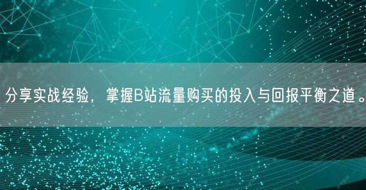 分享实战经验，掌握B站流量购买的投入与回报平衡之道。