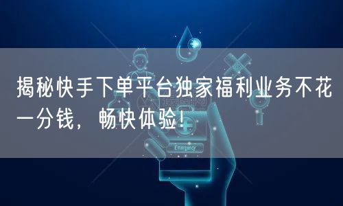 揭秘快手下单平台独家福利业务不花一分钱,畅快体验!